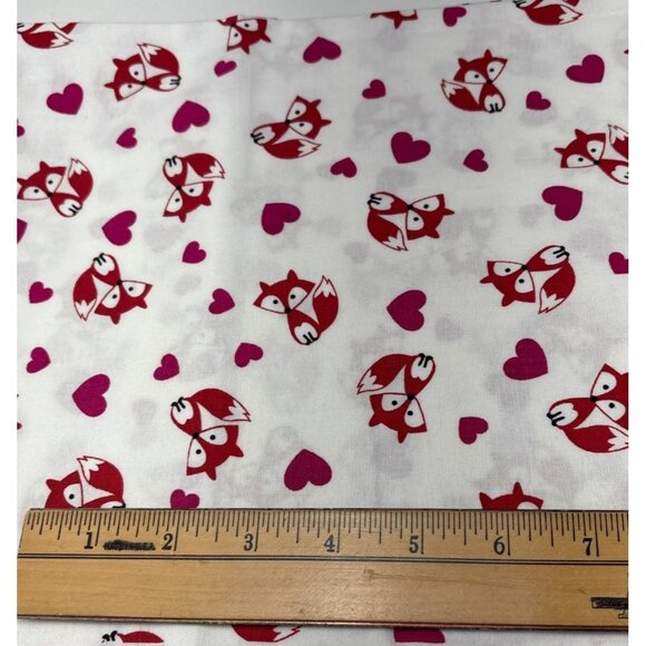 Red Fox & Hearts Cotton Fabric 13" x 44" JoAnn Adorable Craft Cute Print - Picture 3 of 7